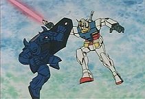 The Gundam fighting a Gouf