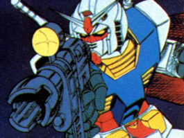 The Gundam preparing to fire its Beam Rifle